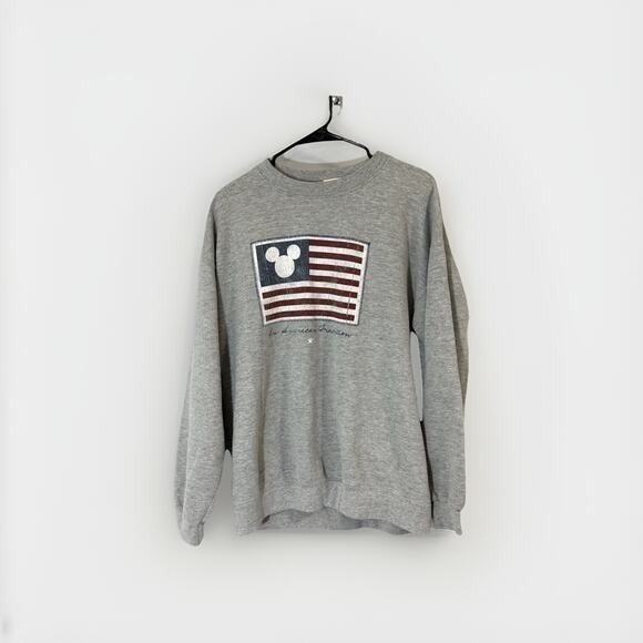 Vintage Disney Store Mickey Mouse Americana Flag Sweatshirt Gray Men’s L - Picture 1 of 6